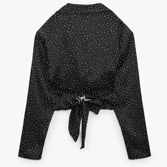 Zara XXL Long Sleeve Satin Polka Dot‎ Wrap Shirt Viscose Blend - Picture 2 of 12